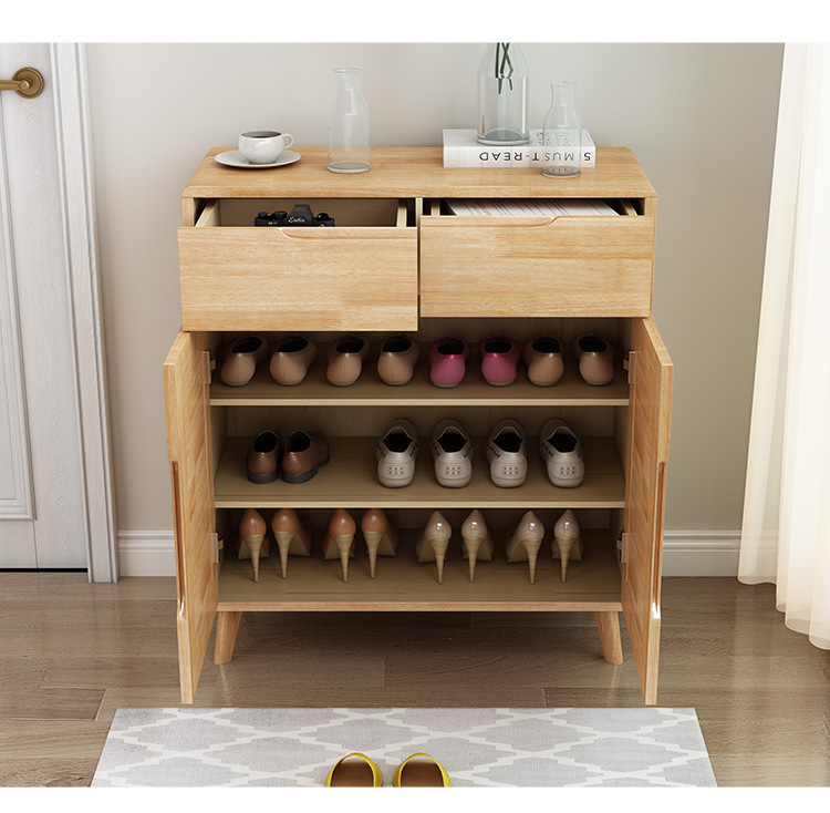 透气实木鞋柜北欧风家用门口多层入户防尘木质小型鞋柜收纳玄关柜