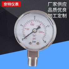 减压器高低压表头 小直径49mm全不锈钢316L材质  NPT1/4 16BAR