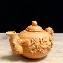 木雕把把壶黄杨木手把玩件小摆件茶宠雕刻工艺文玩礼品南瓜梅花壶