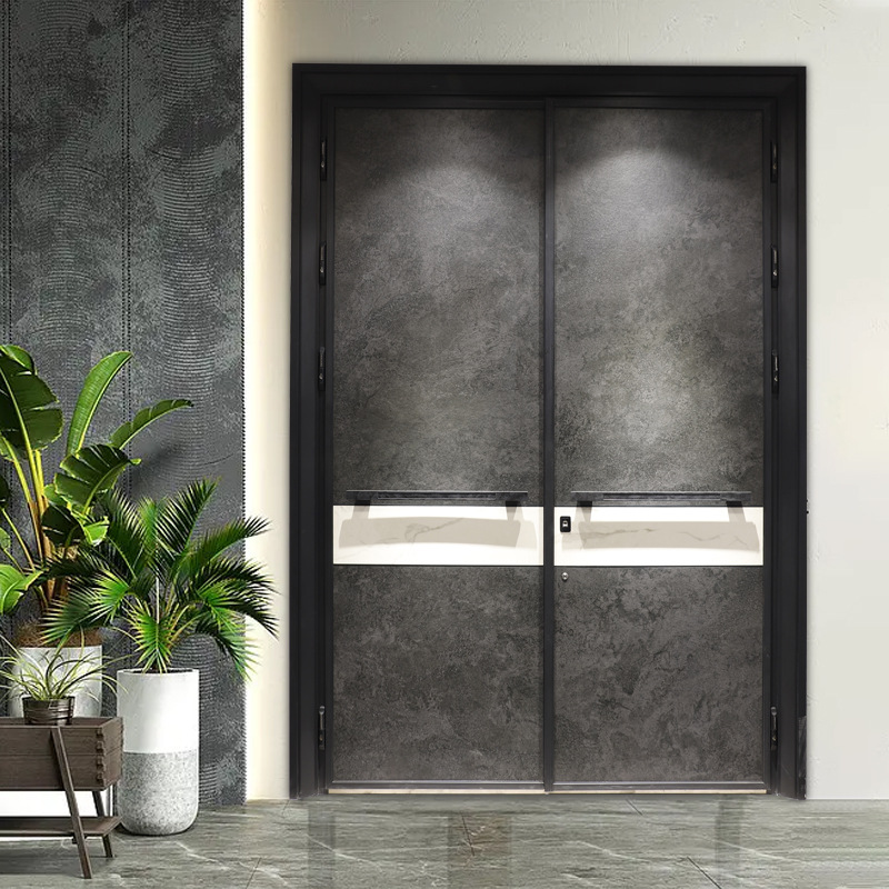 鸿顺大理石纹路别墅公寓门甲级防盗门现代风简约子母门轻奢进户门
