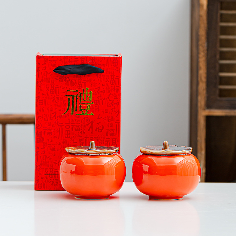 Persimmon Ruyi Porcelain Sealed Xi Persimmon Candy Box Candy Creative Tea Jar Mini Small Sized Packaging Candy Jar