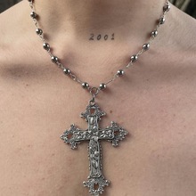 欧美巴洛克十字架项链女个性复古波西米亚冷淡风吊坠毛衣链哥特式