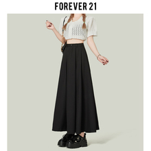 Forever21赫本黑色高腰百褶裙女伯克利A字半身裙大摆中长西装裙子