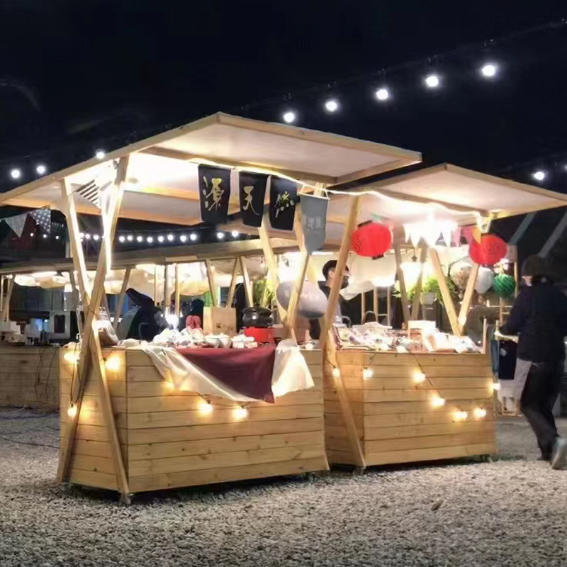 可移动集市摊位架铁艺售货车户外活动夜市摆摊实木箱体花车促销台