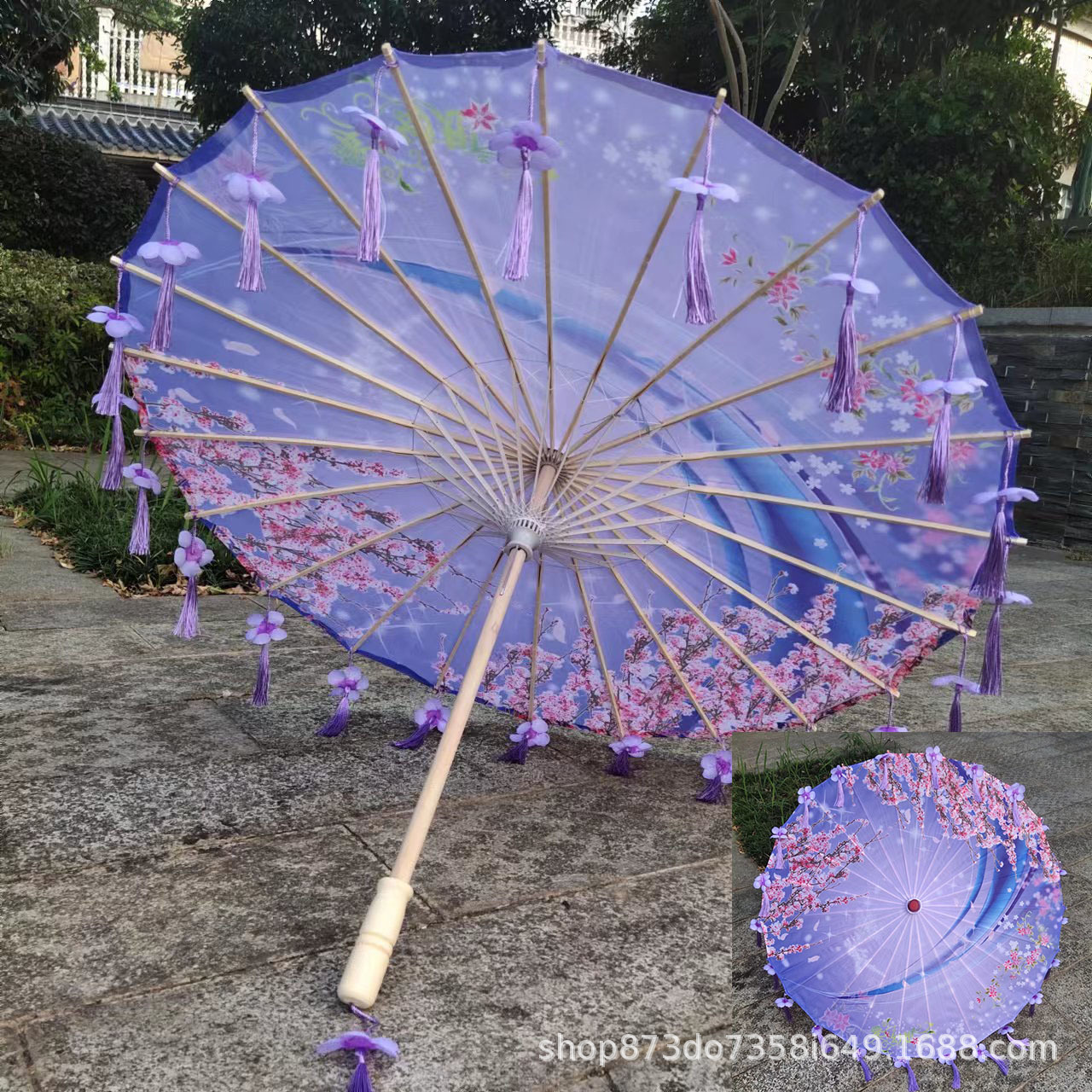 Ancient Style Han Chinese Clothing Tassel Umbrella Petal Umbrella Perform Dance Silk Umbrella Ceiling Decorative Umbrella Craft Umbrella Classical Oiled Paper Umbrella