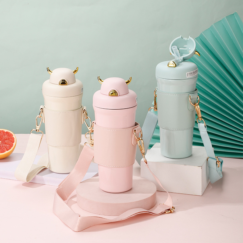 小恶魔可爱女士高颜值不锈钢保温杯女学生杯子带吸管便携简约水杯