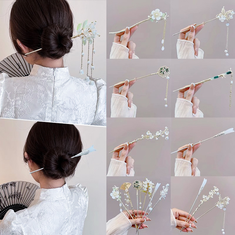 Hairpin Ancient Style Sandalwood Hairpin High-Grade Handmade Tassel Hairpin Updo Hairpin New Chinese Style Hanfu Exquisite Hair Accessories for Women