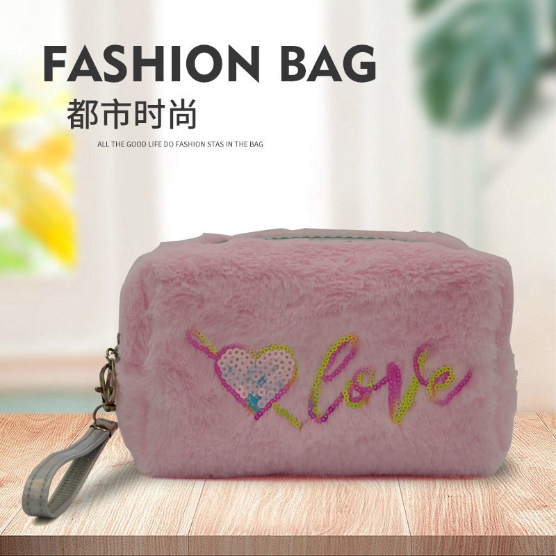 Cross-Border Fashion Plush Cosmetic Bag Korean Simple Wash Bag Cute Travel Portable Storage Bag Wholesale