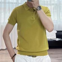 男士夏季新款欧版高端POLO衫商务轻奢时尚修身短袖菠萝纹t恤纯色