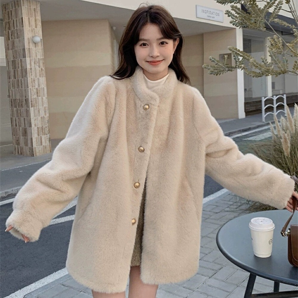 韩版仿水貂貂皮草外套女短款气质百搭加厚保暖环保欧貂毛毛大衣冬