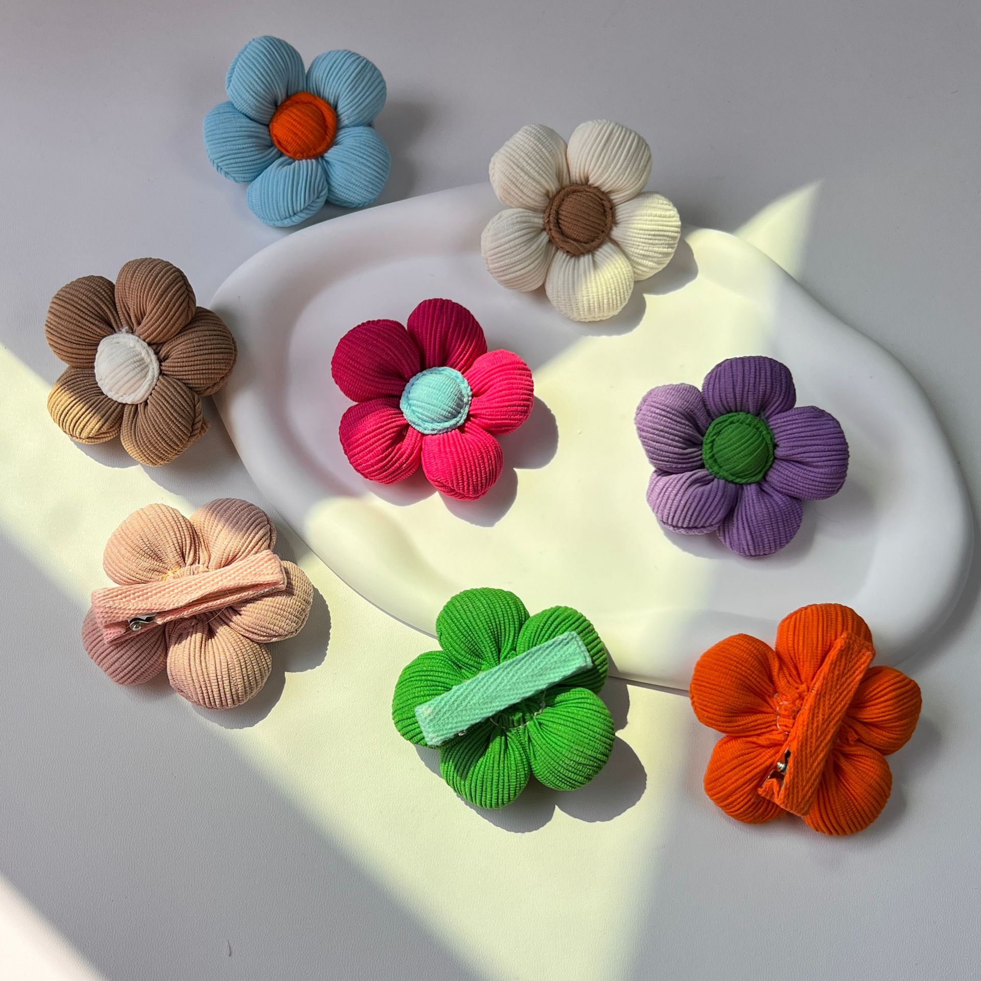 大号五瓣花朵发夹布艺发绳配饰胸针彩色百搭小花可爱立体花朵别针