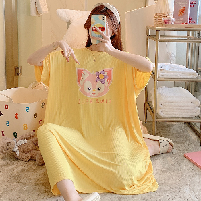 Foreign Trade Nightdress Female Summer Loose-Fitting plus Size Large Size 150.00kg Can Wear Cute Cartoon Pajamas Female Can Wear Outerwear Homewear