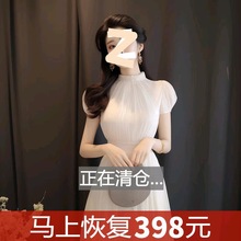 网纱2024新款女装夏季雪纺连衣裙子气质修身女神范小礼服