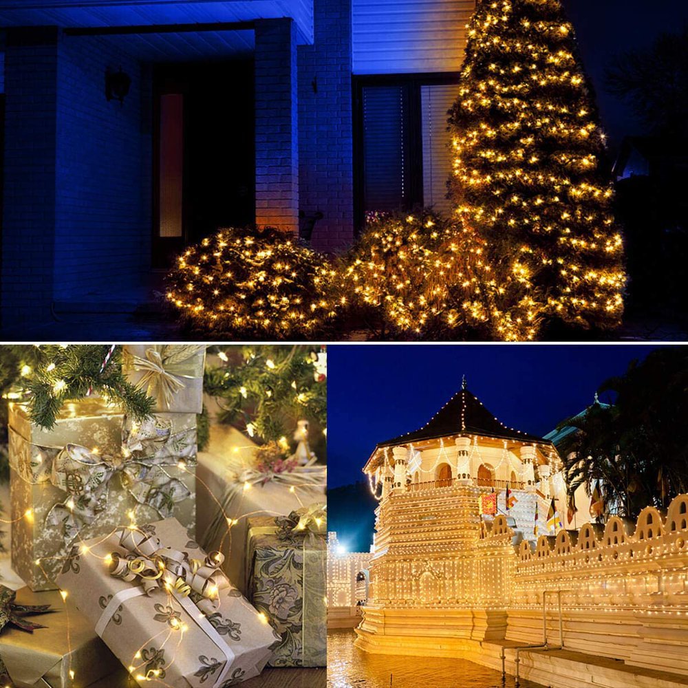 跨境太阳能灯串户外防水led铜线灯串庭院节日圣诞装饰灯2组装