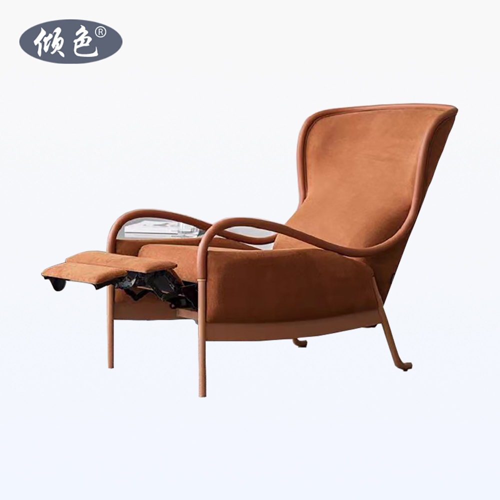 意式简约家用单人沙发布艺客厅休闲摇椅现代复古设计师沙发躺椅子