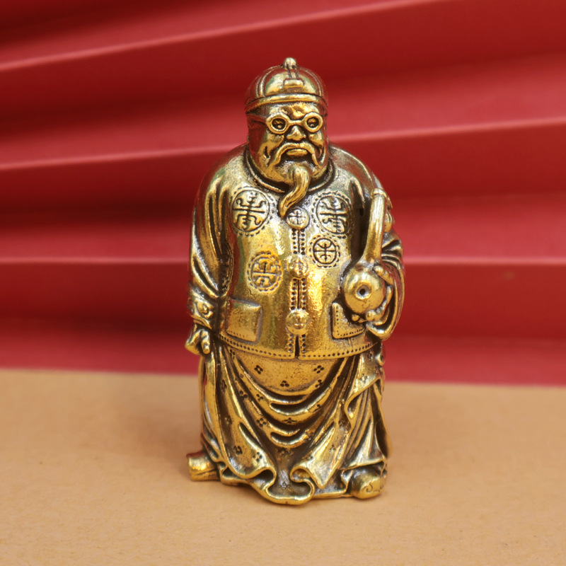 黄铜地主老小佛像手把件客厅办公桌家用摆件文财神站像装饰品礼品