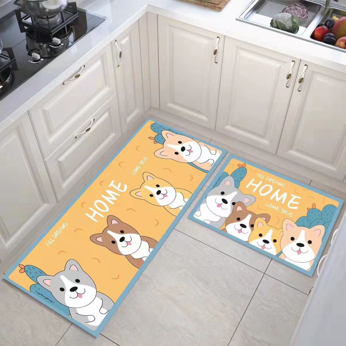 Kitchen Floor Mat Cartoon Non-Slip Carpet Stain-Resistant Absorbent Oil-Absorbing Floor Mat Large Area Printing Washable Home Ground Mat