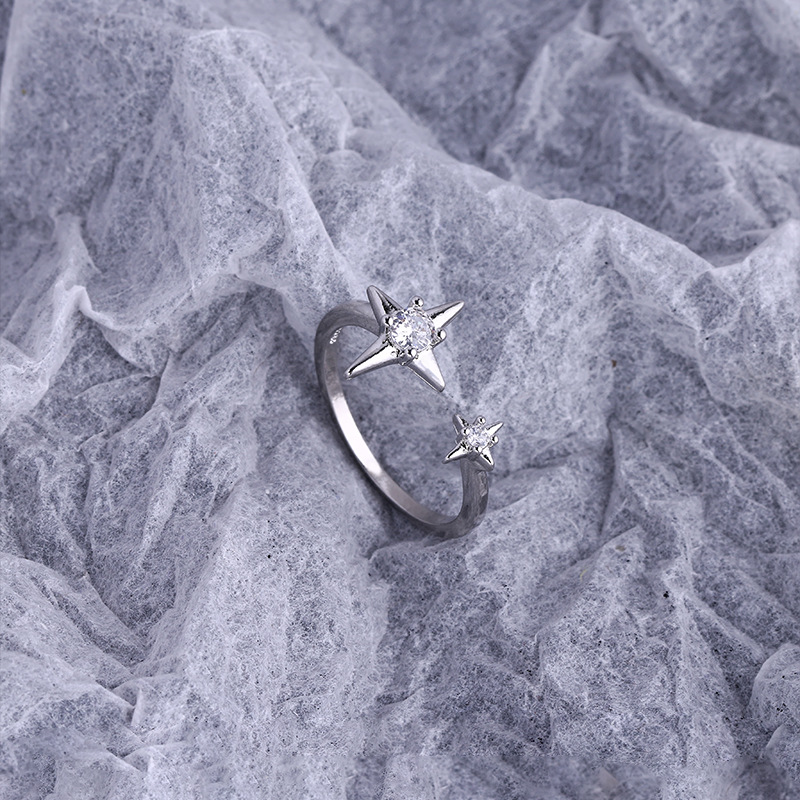 古猫宁 星芒闪耀锆石行星高级感戒指潮个性四芒星星开口食指指环
