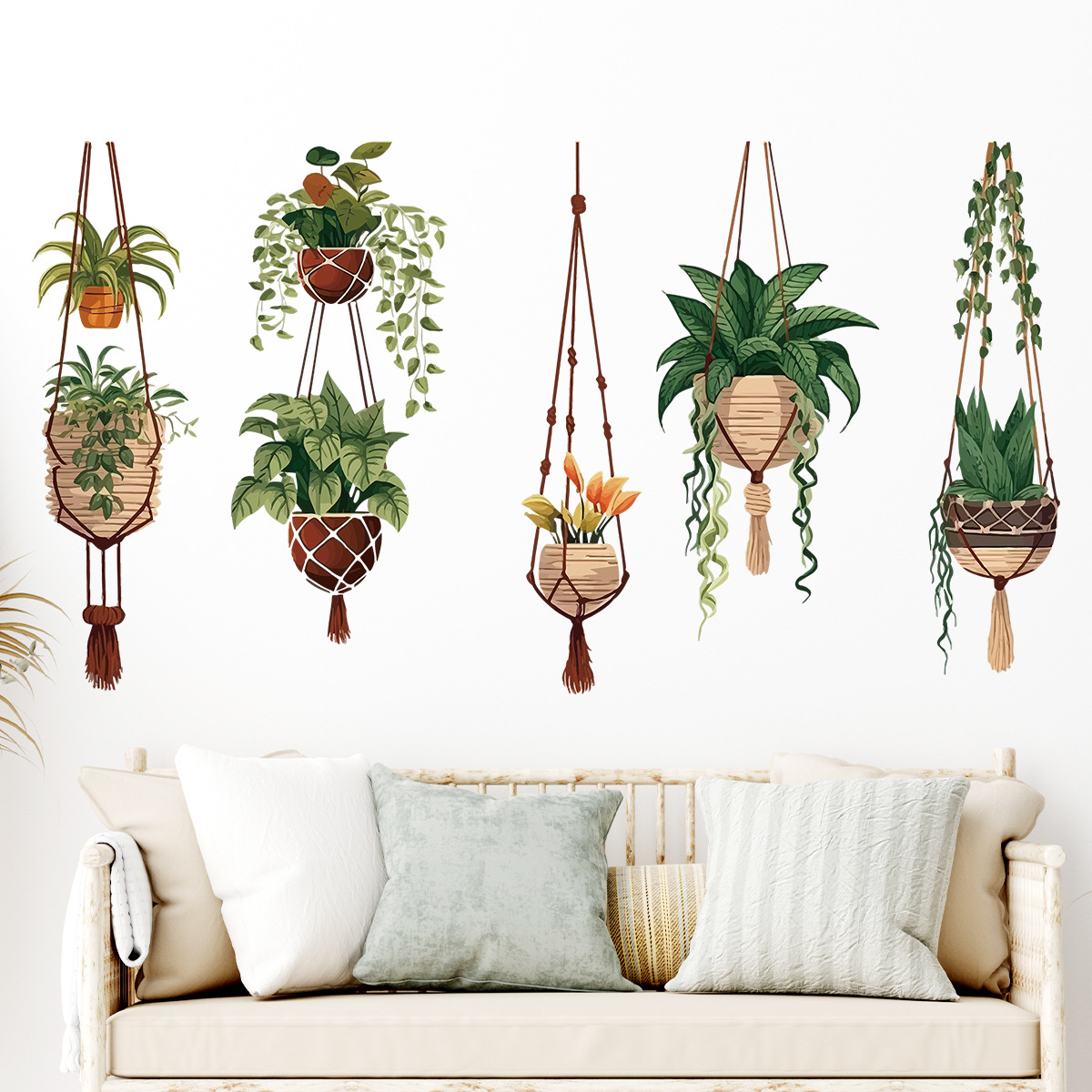 br0081f卡通写实风盆栽悬挂绿植自粘墙贴客厅卧室背景墙装饰贴纸