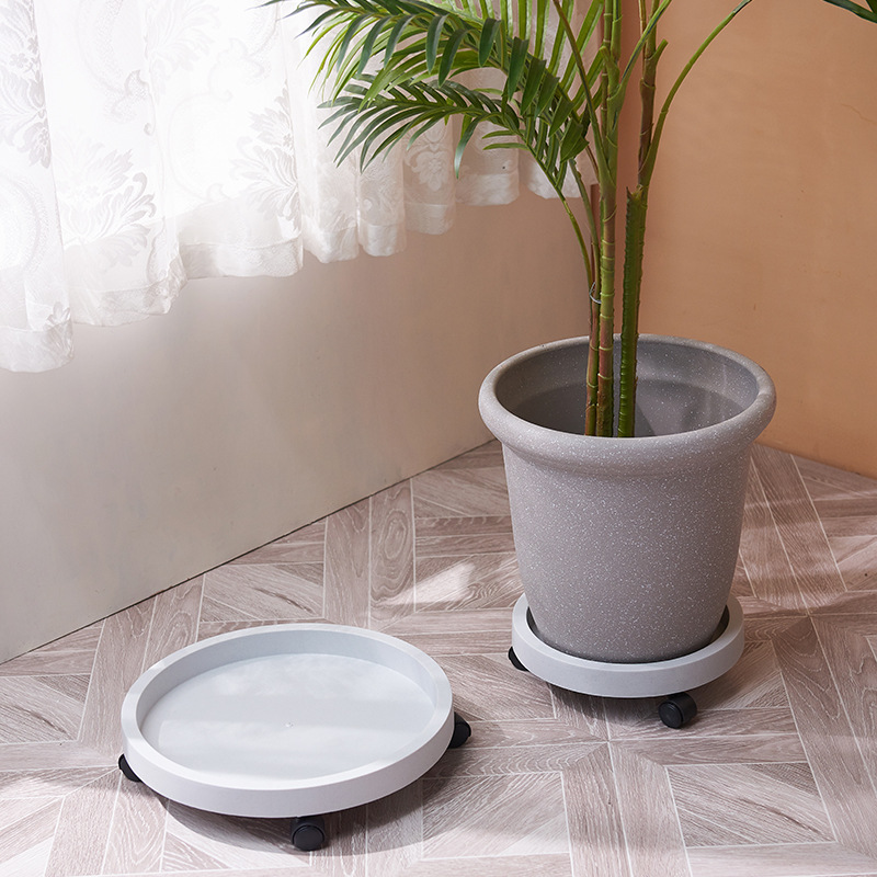 塑料花盆托盘底座圆形带轮万向轮加厚移动花托盘接水盘搬花盆
