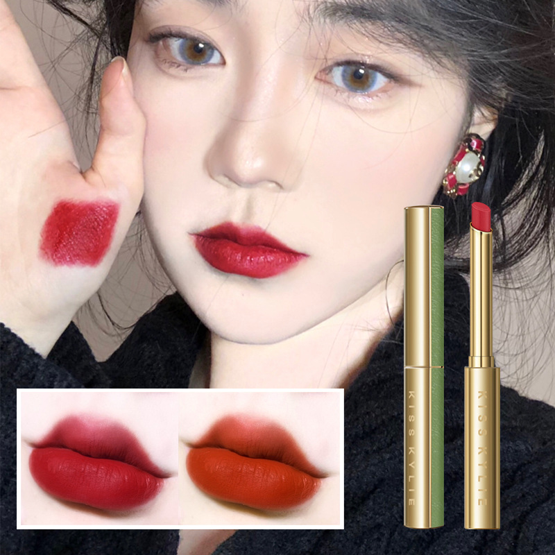 kisskylie丝绒抹茶绿细管口红小心机雾面哑光持久电商直播唇膏829