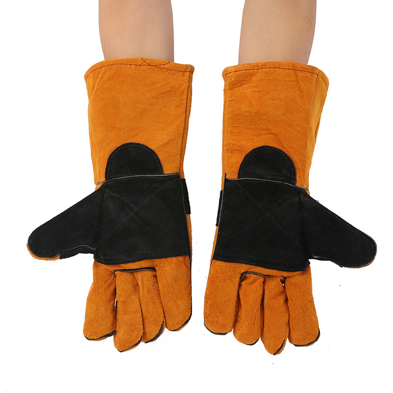 牛皮工作牛二层皮黄布黄皮劳保手套电焊工全掌驳掌手套厂家批发
