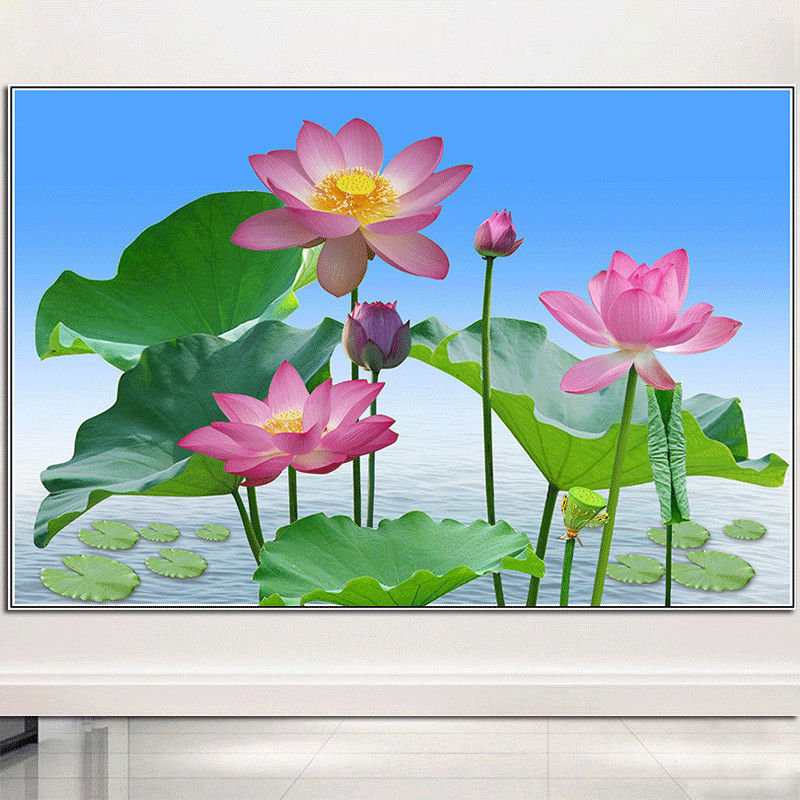 荷花莲花墙面自粘画佛堂中堂背景画植物花卉招财保平安挂墙画q13