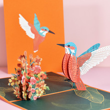 新款跨境亚马逊创意立体贺卡3D手工纸雕通用生日节日动物卡片蜂鸟