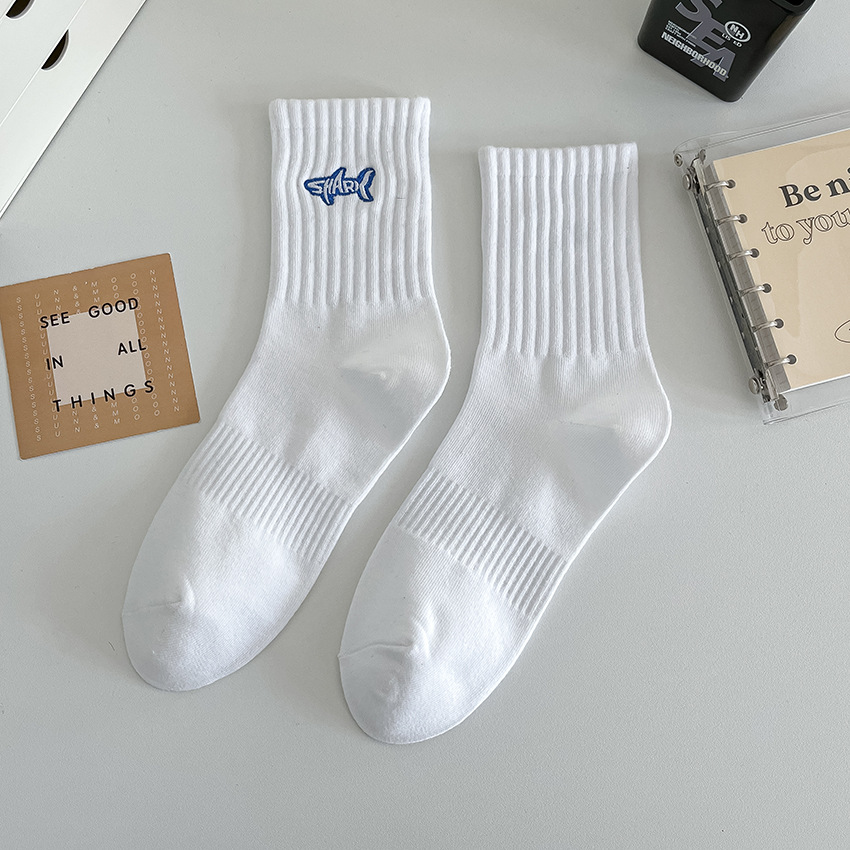 Socks Pure Cotton Autumn and Winter New Sports Cotton Socks Embroidery Tube Socks Sweat-Absorbent Breathable Student Fashion Socks Fashion Cross-Border Goods