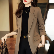 韩版咖啡色西装外套女春秋女神范时尚休闲小个子夹棉加厚西服上衣