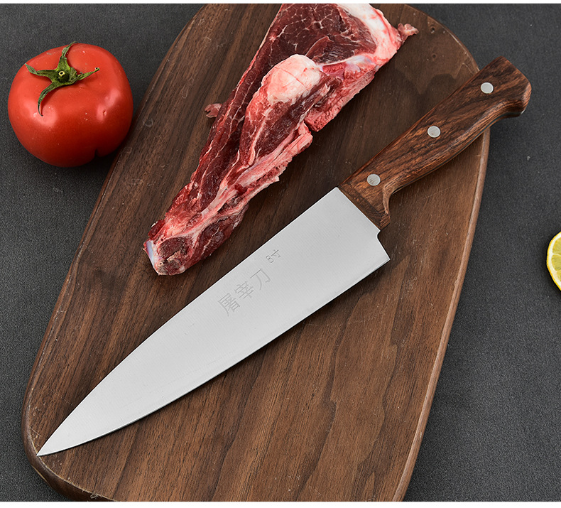 屠宰刀 木柄剔骨刀割肉剥皮屠宰用尖刀 杀猪牛羊分割料理刀