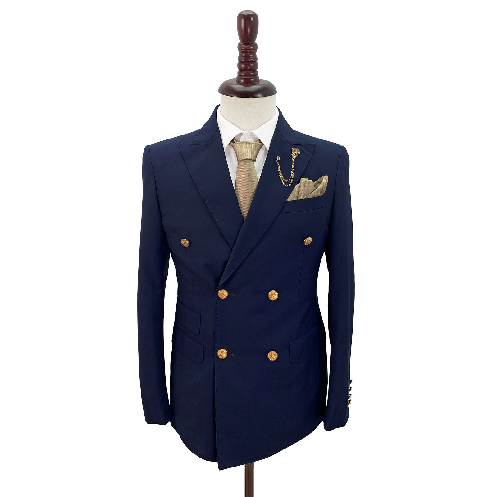 外贸男式西装双排扣男装两件套装美式复古尖戗领新款商务休闲西服