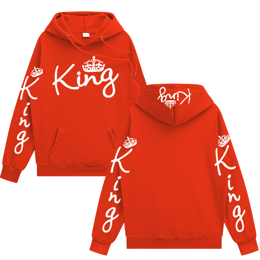 外贸秋冬流行情侣装queen king印花连帽长袖情侣卫衣欧美