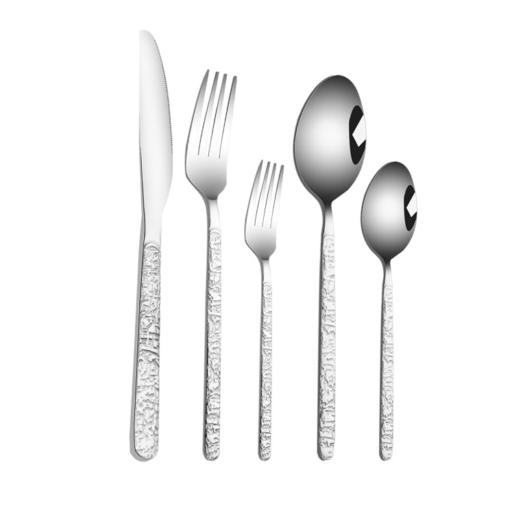 Amazon Stainless Steel Western Tableware Knife, Fork and Spoon Suit Household Steak Dessert Spoon Fork Five-Piece Set Wholesale