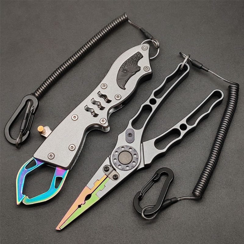 新款控鱼器防锈路亚钳一体套装上环摘取钩夹鱼器海钓提鱼钳鱼线剪