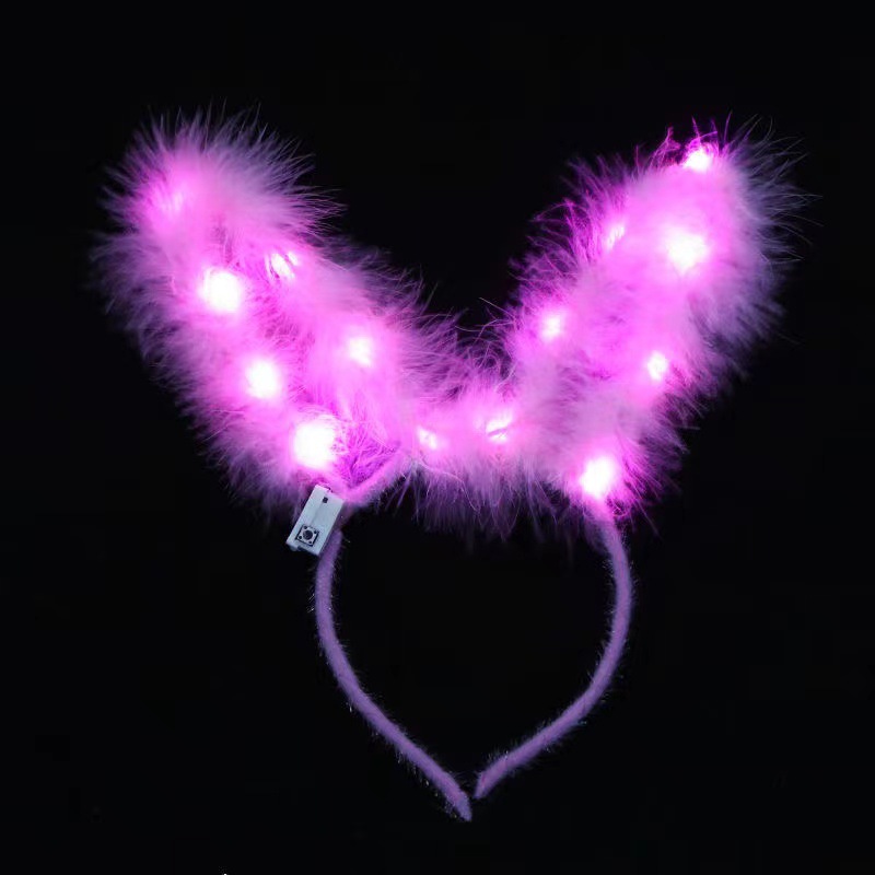 加厚加长16公分羽毛兔耳朵发光发箍兔耳朵头箍头饰夜市景区热卖