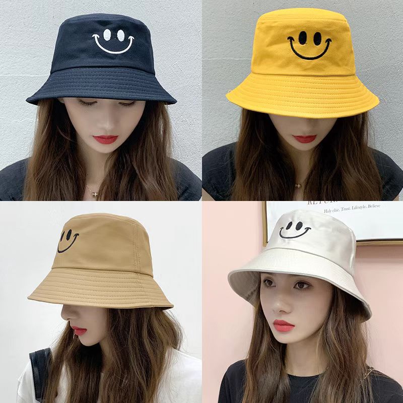 Double-Sided Smiley Face Bucket Hat Korean Style Embroidered Two-Side Sun Hat Four Seasons Universal Bucket Hat Foreign Trade Western Style Hat