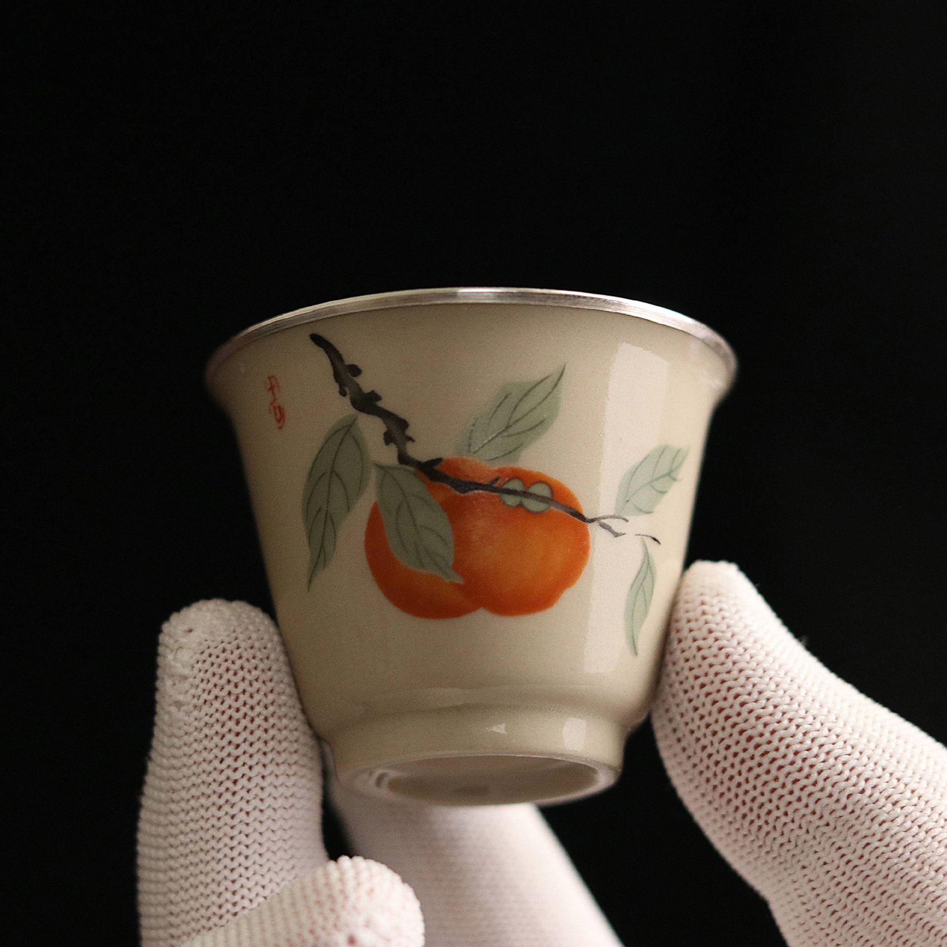 事事如意主人杯手绘包银杯小号银杯999纯银单杯纯手工品茗杯