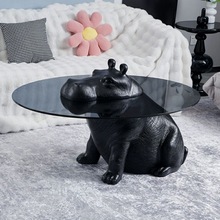创意个性动物河马意式客厅玻璃圆形设计师现代轻奢风茶几小户型