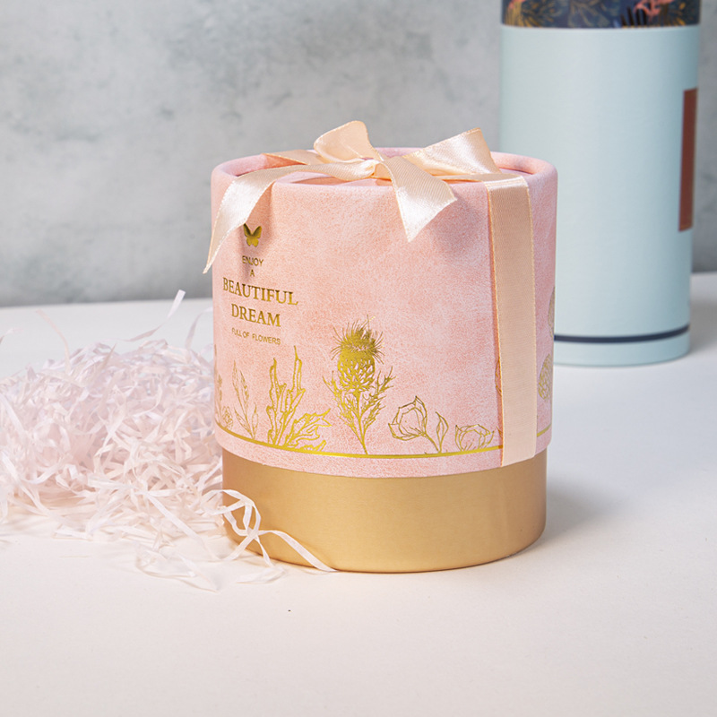 卷边圆筒包装杭州厂家天地盖蝴蝶结丝带高端化妆品香水包装纸筒罐