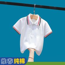 纯棉男童T恤短袖儿童POLO衫中大童夏装白色小学生校服园服演出服