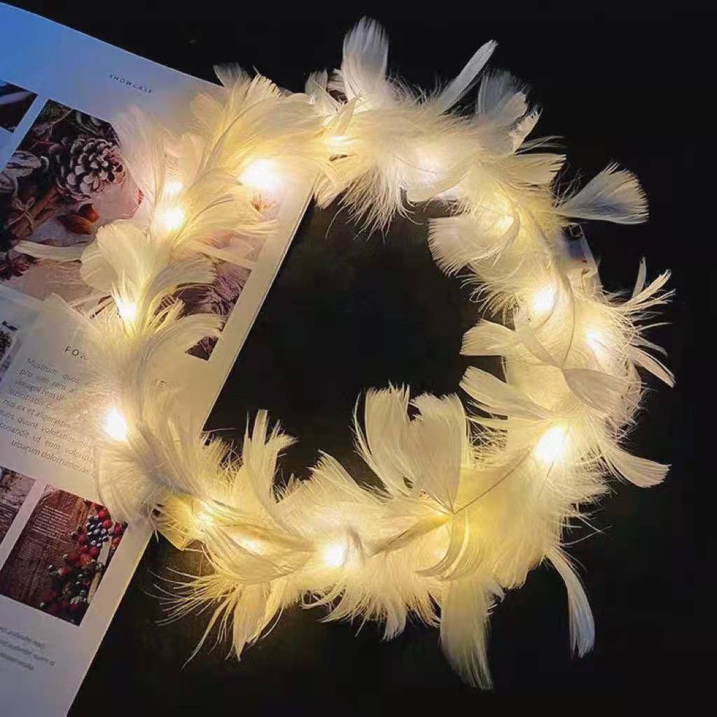 New Lengthened Luminous Goose Feather Garland Fairy Angel Led Colored Lamp Garland Headdress Internet Celebrity Night Market Wholesale