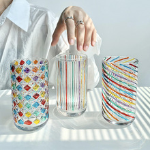 折射彩虹光中古杯 意大利 blingbling手绘方块格子编织玻璃水杯