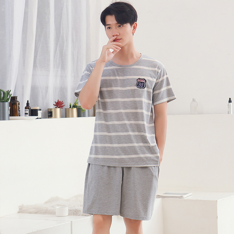 Cotton Men's Pajamas Summer Short Sleeve Shorts Home Wear Spring and Summer Sports Leisure Thin Loose Outfit Wholesale