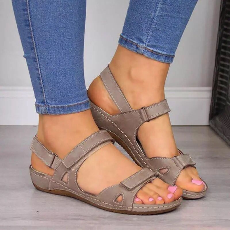 Velcro Sandals Women's European and American Foreign Trade One-Word with Platform Sewing Line Women's Sandals 2023 Summer New Open Toe