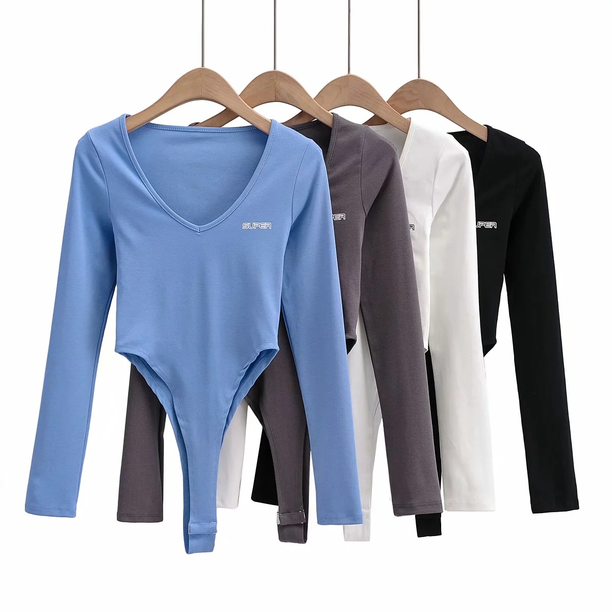 韩版街拍ins博主款性感v领纯色连体衣修身显瘦博主款长袖休闲裤