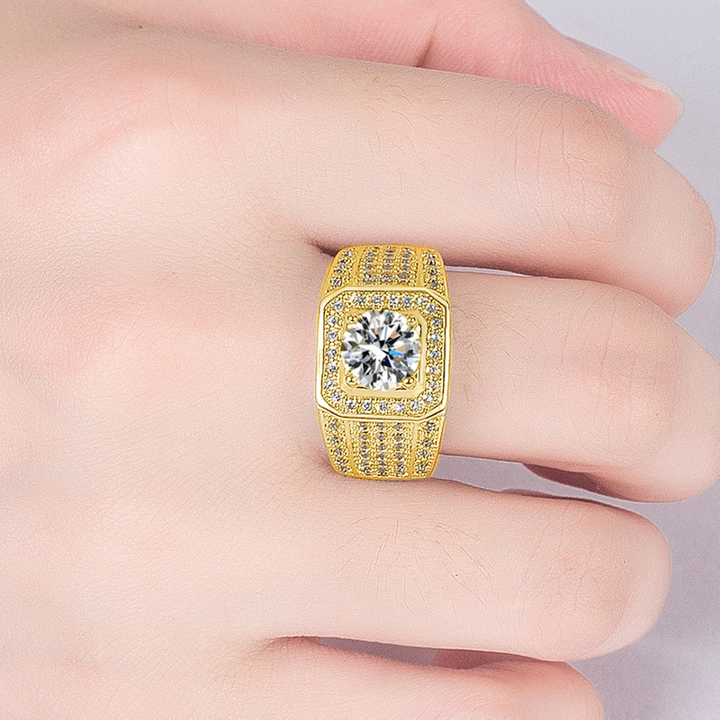 Factory Direct Sales Domineering Full Diamond Shining Men's Ring Big Loose Diamond Group Inlaid Zircon Imitation Moissanite Engagement Marriage Ring