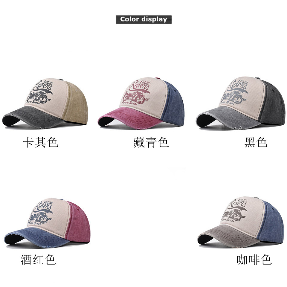 Pure Cotton Washed Baseball Cap Men and Women Korean Peaked Cap Moto Printing Outdoor Cowboy Hat Washed Distressed Hat