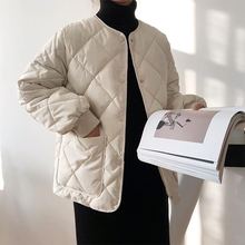 棉袄女冬装韩版百搭面包服外套女短款ins港风宽松纯色菱格棉衣潮