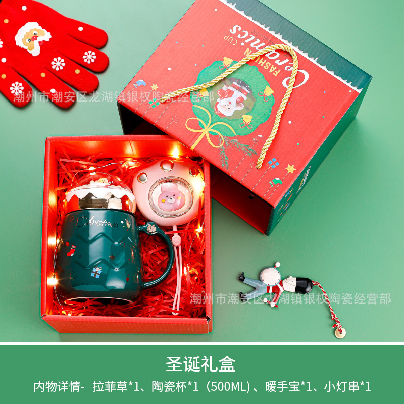 Internet Celebrity Hot Sale Cross-Border Christmas Ceramic Cup with New Cute Pet Cat's Paw Hand Warmer Set Gold Jewelry Gift